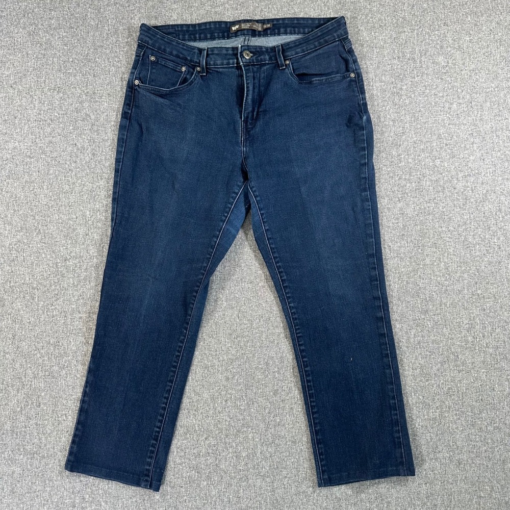 Levis Demi Curve Straight Leg Jeans Womens 14/32 Dark Wash Blue Denim Stretch